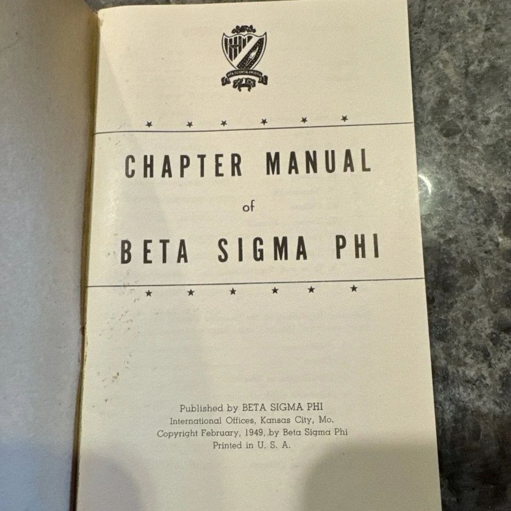 1949 Chapter Manual Beta Sigma Phi International Offices Kansas City, MO HTF
